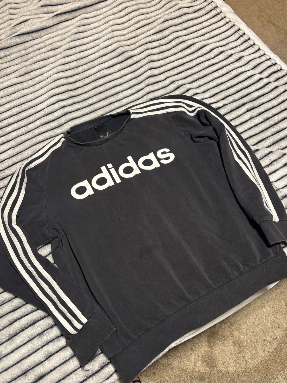 adidas Black Crewneck Sweatshirt with White Logo & Stripes
